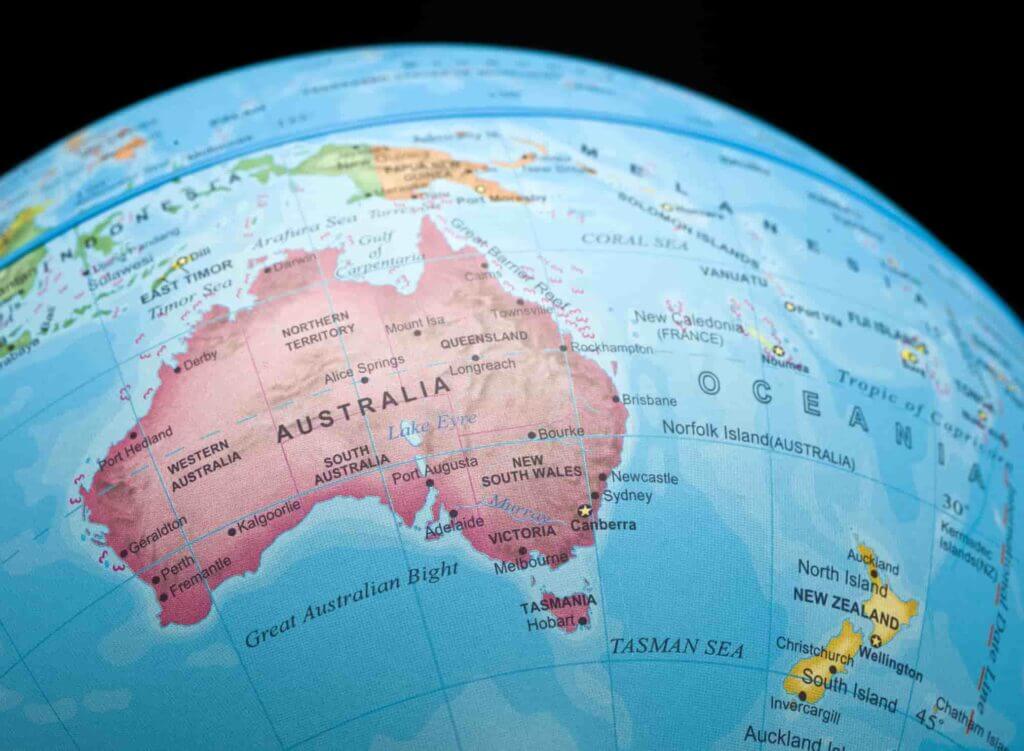Image Of Australias Map And New Zealand On A Globe 